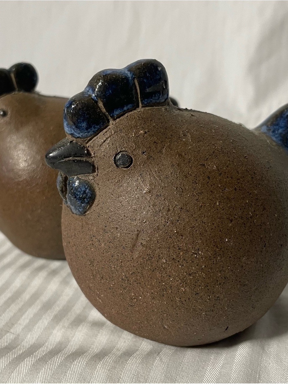 Handcrafted Ceramic Brown and Blue Chicken Figurine